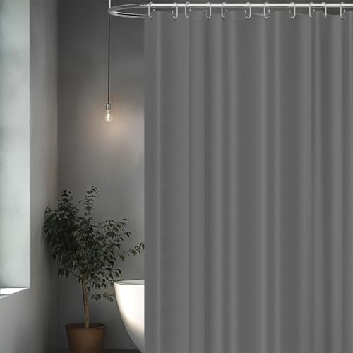 hzkais Rideau de douche gris résistant à la moisissure et à la moisissure lavable pour salle de bain, rideau de douche avec crochets, couleur unie, 180 x...