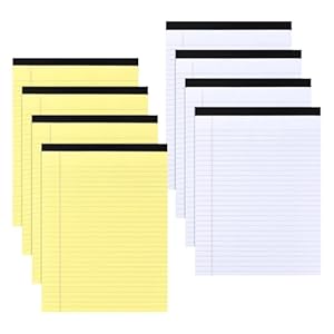 6 Stück Legal Pad Notizblöcke A4, 29, 5 x 21, 4 cm, Farbige Schreibblöcke, Note Pads, Papierblöcke, breit liniert, 50 Blatt pro Pad (8, Gelb + Weiß)