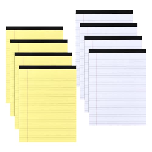 Daelesr Bloc de Notas Legales A4, Blocs Legales de Paisaje 29,5 x 21,4 cm, Bloc de Escritura de Colores, Rayados Universitarios, 50 Hojas para Trabajo, Oficina (8, Amarillo + Blanco)