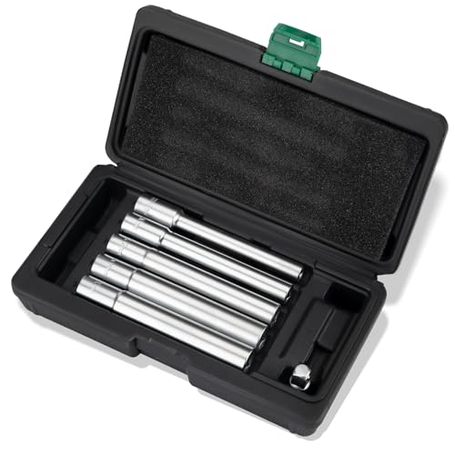 AEROFORCE 120mm Extra Deep Sockets (3/8 Drive) 6-Piece Metric Set for Bumper & Tail Light Removal Includes 1/4 Adapter & Sizes 8 10 12 13 14mm Durable Chrome Vanadium