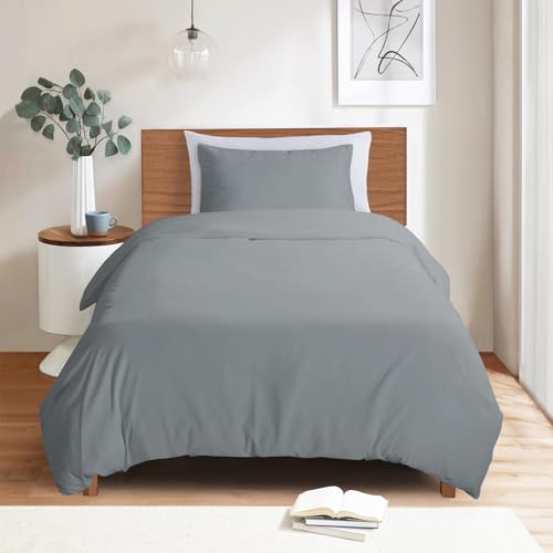 Image of Mejoroom Gray Twin Duvet Cover - Soft and Breathable Twin Bedding Sets with Zipper Closure, 2Pieces, 1 Duvet Cover (68x90) and 1 Pillow case(20x26)