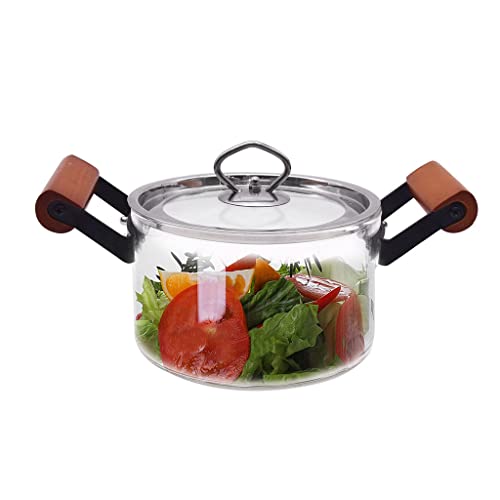 ZHANGXABN Cacerola de Vidrio con Mango de Madera y Orificio para Vapor Olla Resistente al Calor con Tapa 1,6 L (D 1,6 L)