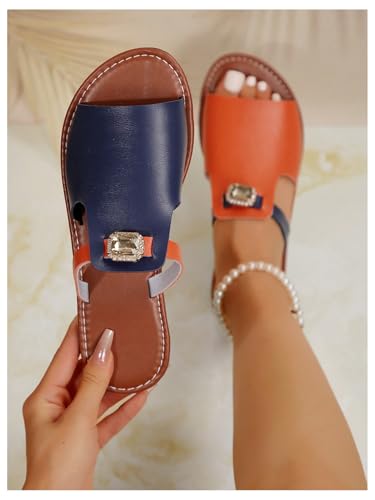GORGLITTER Women's Glitter Rhinestone Flat Sandals Colorblock Dressy Comfortable Open Toe Slip On Summer Slides Shoes2