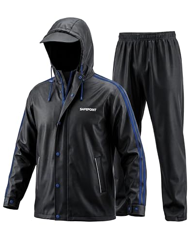 Image of Destinio Rain Coat for Men Waterproof with Hood, Thick Polyester, Leak Proof, Premium Zipper, Raincoat for Bike Riding, Double Layer Rain Suit for Riders, Rainwear Set