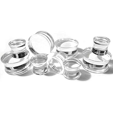 MallGoodies Clear Double Flare Acrylic Saddle Earlets Solid Ear Plugs 1" One Inch 25mm 2pcs Cover