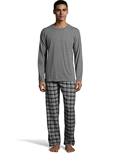 Hanes Mens Jersey Flannel Sleep Set, M, Charcoal Grindle Heather
