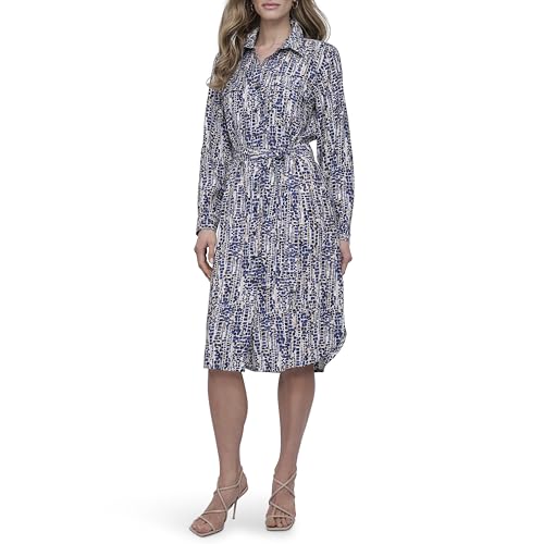Robe chemise midi DKNY col classique manches longues et ceinture intégrée