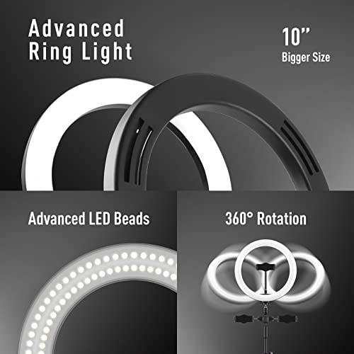 Paulida 10 Zoll LED Ringlicht mit Stativ Handy, Ringleuchte mit 3 Handyhalter & Fernbedienung, 3 Farbe und 10… – Bild 6
