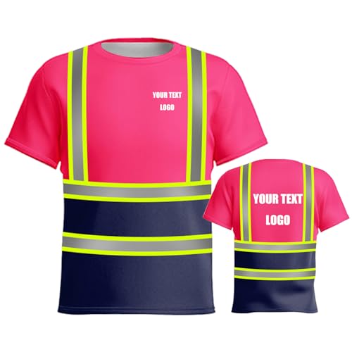 YOWESHOP High Visibility Custom Work Shirts for Men?Short Sleeve Safety T-Shirt?M?Pink Blue4
