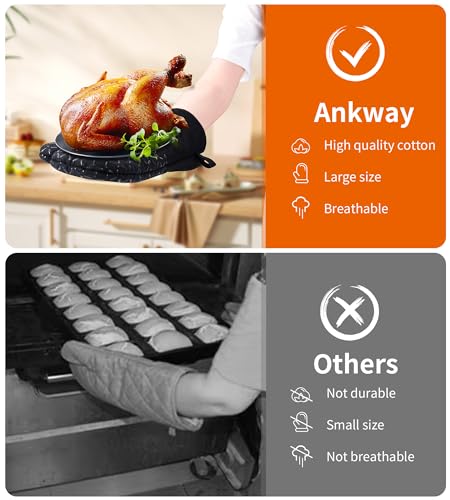 Ankway Set di 4 guanti da forno, guanti da forno resistenti al calore e antiscivolo, in morbido cotone, lunghi e flessibili, in silicone, per cucinare (presina da 30 cm) - immagine 4