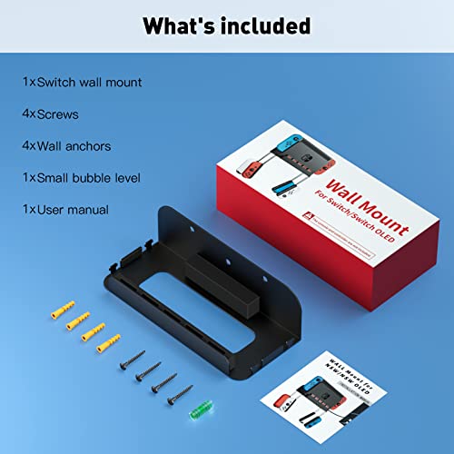 Wall Mount for Nintendo Switch and Switch OLED, Metal Wall Mount Kit Shelf Accessories with 5 Game Card Holders and 4 Joy Con Brackets, Safely Store Switch Console Near or Behind TV, Black