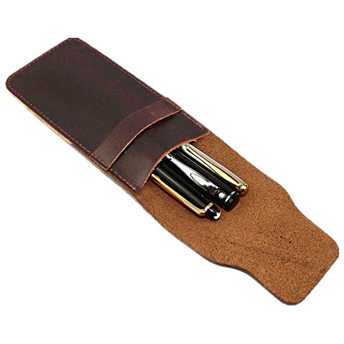 Genuine Leather Pen Case Holder Fountain Multi Pens Pouch Pen Protective Sleeve Cover - Large Coffee #TOP1