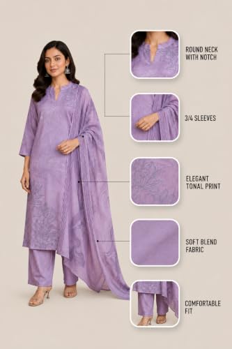 Image of Sun Fashion And Lifestyle Kurta Sets for Woman | Kurti Set |Women's 3 Piece Kurta Pant Dupatta Set |Cotton Blend Kurta Woman |Elegant Suit for Women |Dupatta