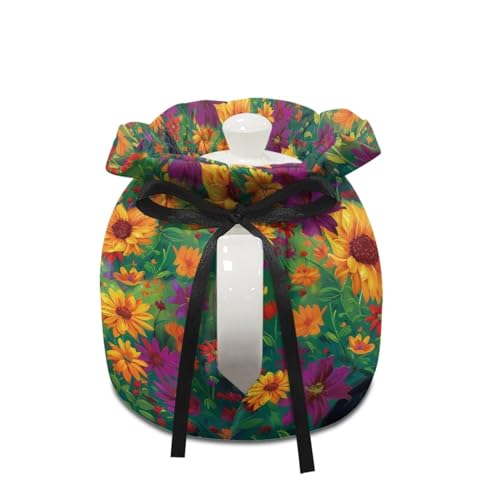 Image of Xoenoiee Black Cat Colorful Floral Print Tea Cozy Cotton Tea Cosy for Teapots Keep Warm Teapot Cover Insulated Kettle Cover for Home Kitchen Table Decor