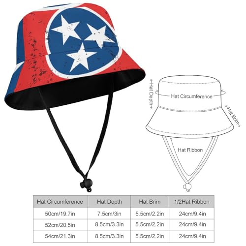 Retro Tennessee State FlagChildren's Bucket Hat for Boys and Girls, Breathable Summer Beach Hat54cm2
