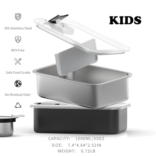 Image of Bakpoco Stainless Steel Bento Lunch Box for Kids, 33oz Leak-Proof Lunch Box Containers, Microwave-Safe, with Adjustable Divider, Convenient Metal Lunchbox for School, Travel