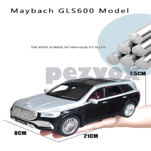 Image of Mercedes Benz GLS 600 SUV 1:24 Big Size Diecast Scale Model Alloy Metal Pull Back Toy car for Kids with Openable Doors & Light, Music Toy Vehicle for Kids (Silver+Black)