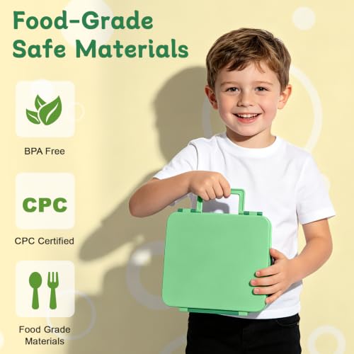 Image of Kids Lunch Box 4 Compartment Bento with 8oz Food Jar,Green