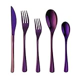 Baikai Heavy-duty Dinerware Silverware Set, 20 Pieces Purple Flatware Cultery Sets, Stainless Steel...