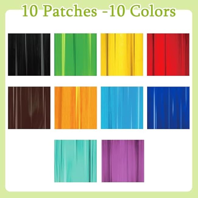 10 Pcs Bounce House Patch Repair Kit Professional Vinyl Repair Kit for Inflatable Bounce Houses Includes Multi-Color Vinyl PVC Patches with 3 x 3g Glue Accessory for Inflatables