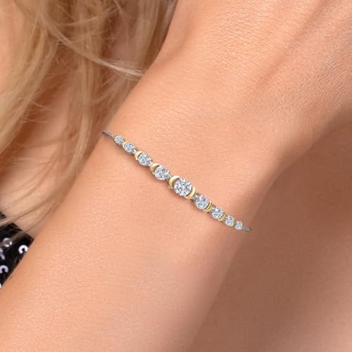 Gem Stone King 1.70 Cttw Round Lab Grown Diamond Graduated Bracelet For Women | 925 Silver and 10K Yellow Gold | DEF Color | VVS-VS Clarity | Adjustable Bolo Bracelet | Easy-On Easy-Off4