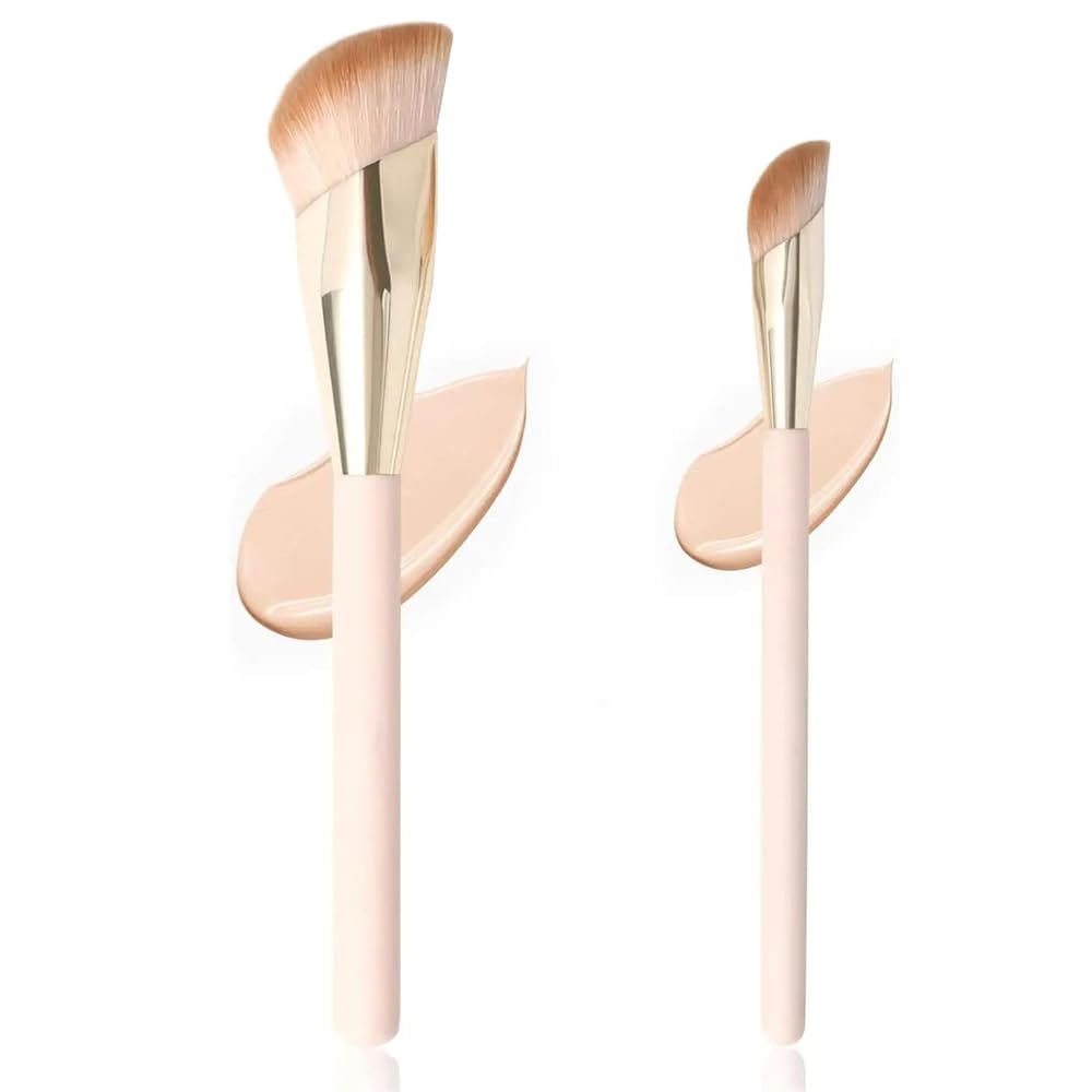 Foundation Brush and Concealer Brush, Makeup Brushes Set, Premium Synthetic Face Make up Brushes for Liquid Cream, Angled Under Eye Concealer Brush, Small Foundation Brush Cosmtic Tool (2 Pcs)