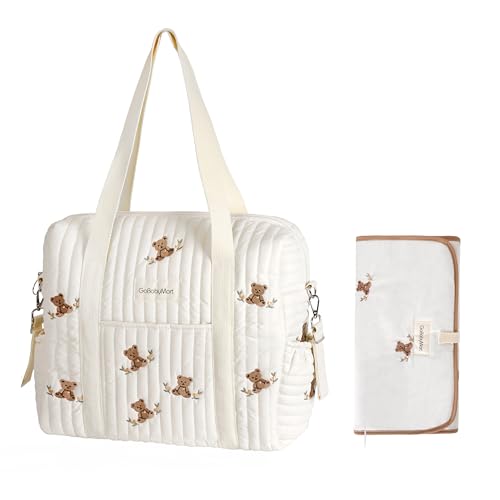 Image of GOBABYMART Large Diaper Bag Tote, Maternity Travel diaper tote, Multifunction Baby Nappy Bags, Messenger bag (Medium - Olive Bears)