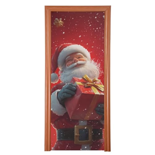 FLildon Christmas Happy Santa Claus Door Cover Decoration, Party Accessory Porch Decor for Festive Ornament Room Door Covers 32 x 79 Inch