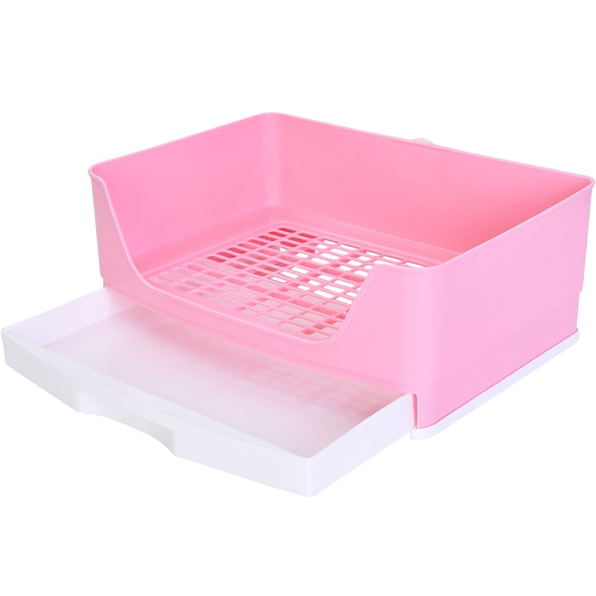 SOLUSTRE Vasino per Coniglio Nano in Plastico Base Filtrante e Controllo Odori, Lettiera Rosa per Esterni e Soggiorni, Toilette Pratica per Piccoli Animali