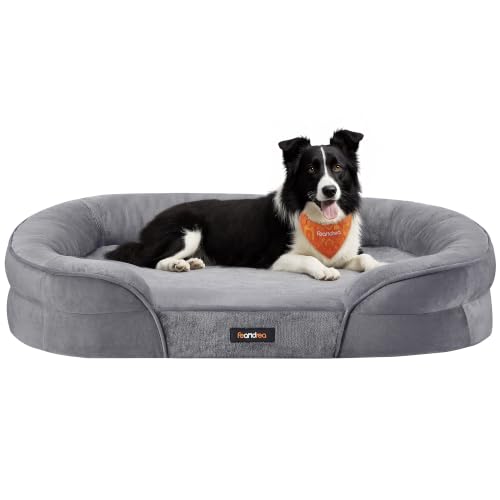 Feandrea Cama para Perros Grandes, Ortopédica, 91 x 68 x 18 cm | Espuma de Nido de Abeja, Forro Repelente al Agua, Bordes Elevados, Funda Extraíble y Lavable, Colección BLOMFY PGW282G01