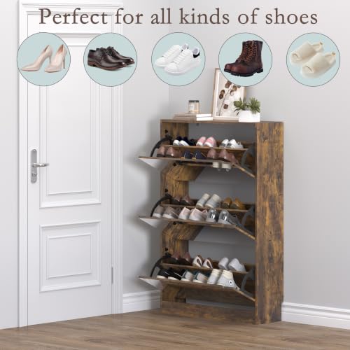 Image of BORNOON Shoe Cabinet with 3-Flip Mirror Drawers, Freestanding Shoe Rack Organizer with Hidden Handle, Slim Narrow Shoe Storage Cabinet for Entryway, Entrance, Hallway, Bedroom