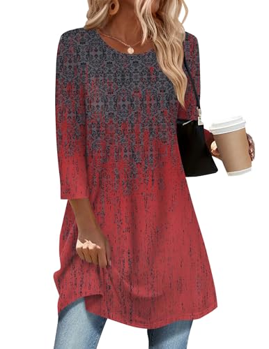 Image of Zeagoo Women Tops 3 /4 Sleeve Dressy Casual Plus Size Tunics Loose Blouses