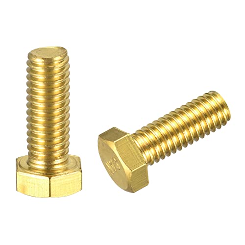 Image of uxcell Brass Hex Bolts, 3 /8-16x1 2pcs Fully Thread Grade 4.8 Solid Brass Hexagon Head Bolt Machine Screws for Machinery