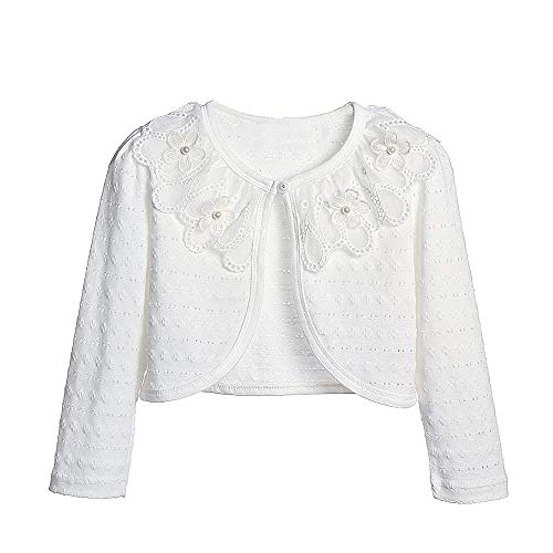 Image of Girl Lace Bolero Cardigan Shrug - Little Girl Long Sleeve Shrug Sweater with Pearls 2-11 Years