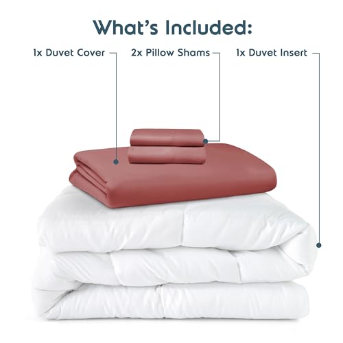 Nestl Full Duvet Cover Set with Comforter Insert - Pink Clay 4 Piece 80x90 Duvet Cover & 2 Pillow Shams with White Quilted Down Alternative Comforter, Ultra Soft, All Season
