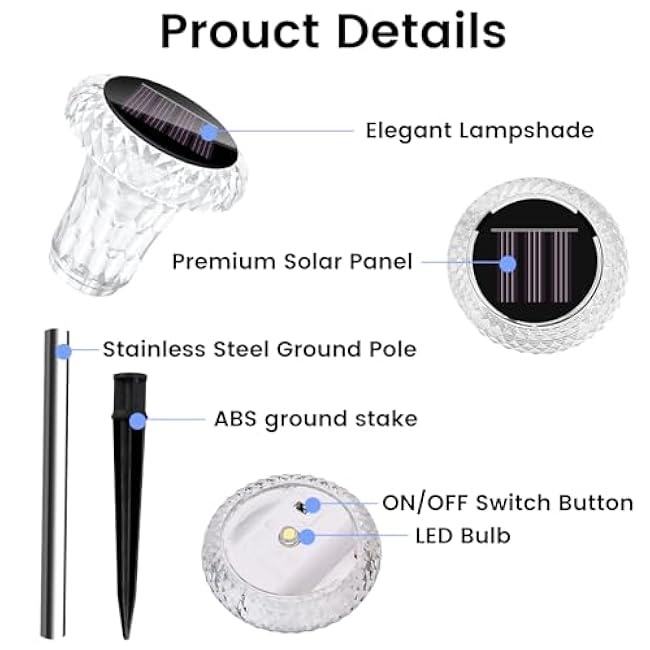 6 Pack Solar Pathway Lights Outdoor Solar Lights Waterproof LED Solar Garden Stake Lights Solar Powered Landscape Lighting for Walkway Yard Driveway Lawn