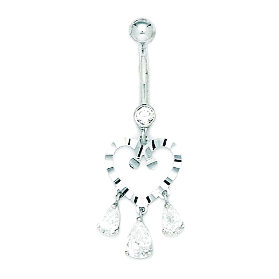 Bauchnabelring 14 Karat Weißgold Zirkonia künstlicher Diamant 14 Gauge baumelnde Liebe Herz Birnenform Maße: 39 x 15 mm, Metall, zirkonia