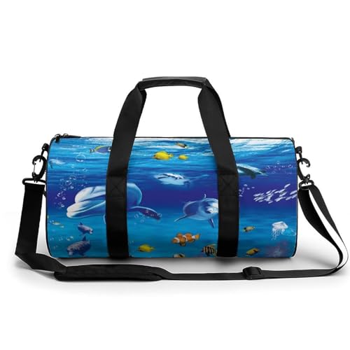 Sac de sport requin 45x23x23cm duffel bag bleu pour gym et voyage
