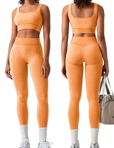 Image of OLCHEE Womens Workout Sets 2 Piece Square Neck Sports Bra Leggings