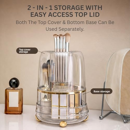 Image of KiZY Luxury 360 Rotating Makeup Brush Holder Organizer | Countertop Organizer Skincare Storage for Vanity, Desktop, Bathroom, Cosmetics | Lipstic, Eyeliners, Perfume Storage. (COMBO-2)