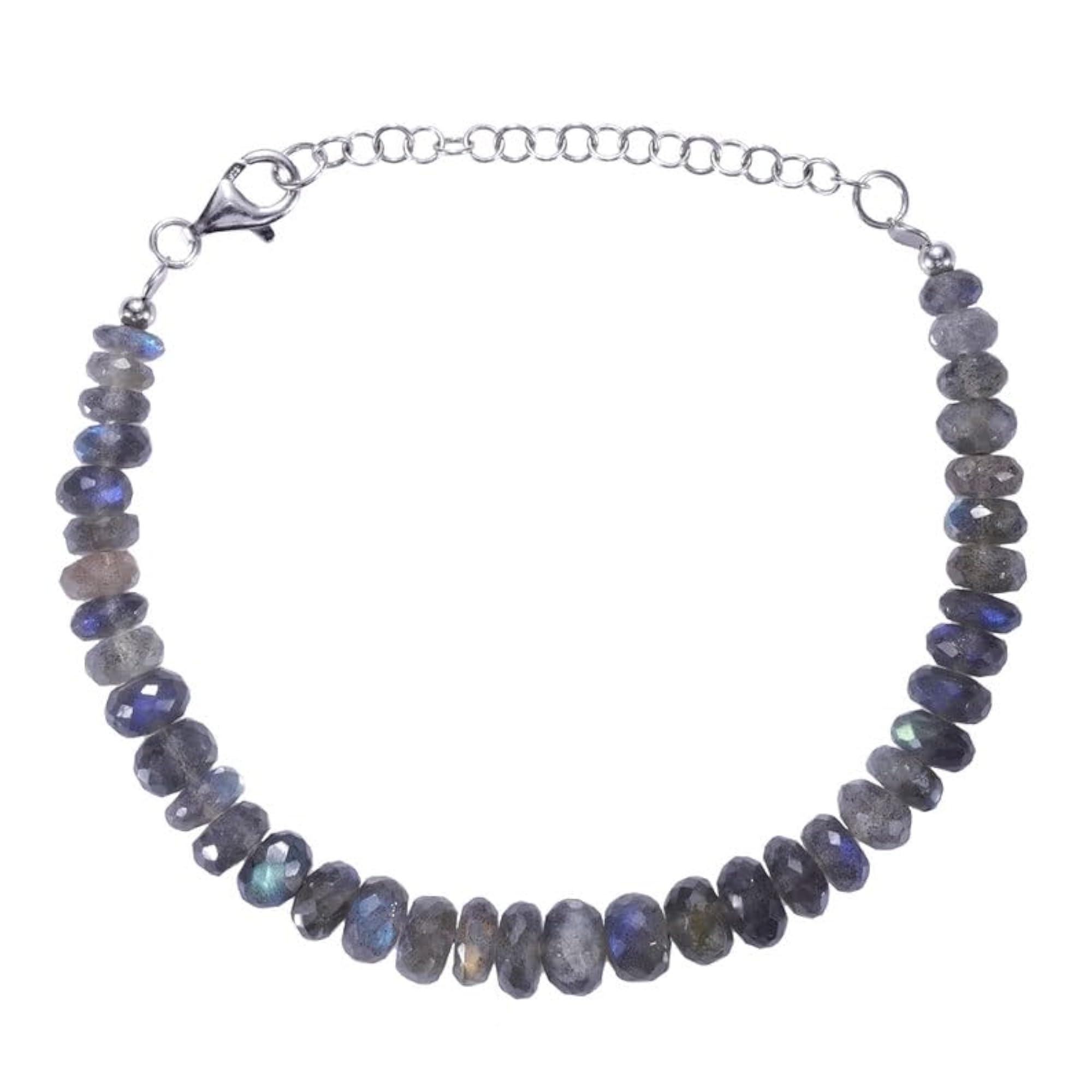 Labradorite Rondelle Bead Bracelet, Adjustable Silver Plated Clasp