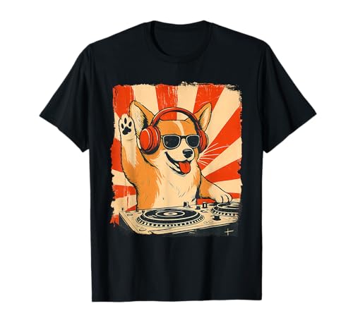 Corgi DJ House Music Hundeliebhaber im Retro-Look T-Shirt