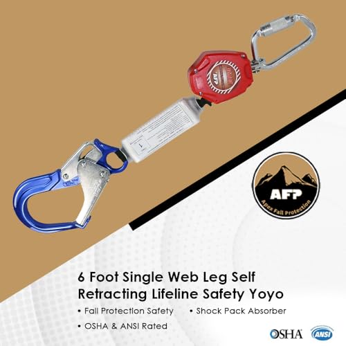 Image of AFP Demon 6 Foot Single Web Leg Self Retracting Lifeline Safety Yoyo, Shock Pack Absorber, Aluminum Rebar Pelican Hook & Steel Carabiner Fall Protection Arrest Limiter SRL | OSHA & ANSI Rated