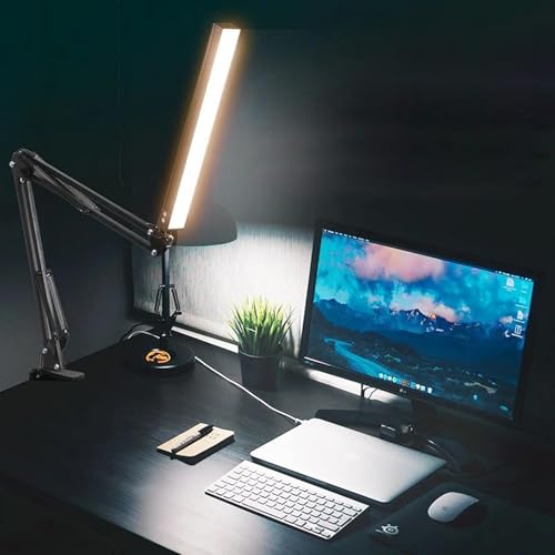 Image of NYRWANA LED Table Lamp for Study Room, Adjustable Arm Desk Lamp, 3 Color Modes, 10-Level Dimmer, Eye Care Reading Light with Clamp, Flicker-Free Warm White Light for Students, Home & Office (Black)