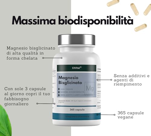 Magnesio Bisglicinato, 365 Capsule Vegane, 300 Mg Di Magnesio Elementare Al Giorno, Alta Dose E Senza Additivi - 3