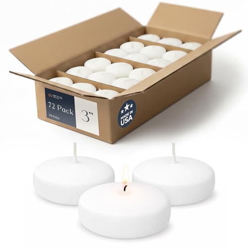 Floating Candles 3 inch White Unscented Dripless Wax Discs | Made in USA Long Burning Floating Candles for Centerpieces 8-10 Hour Burn Time Weddings Parties Home Dcor & Holidays - Royal Imports