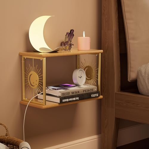 Apresolar Floating Nightstand Wall Mounted - Natural Solid Wood Night