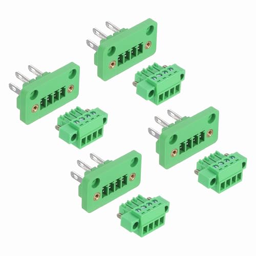 sourcing map 4Set 4-Pin 3.5mm Pitch Pluggable Screw Terminal Block Connectors, PA66 300V 8A Through-Wall PCB Terminal Connectors 26-14AWG Cable for DIY Electronics Automation Power Modules