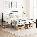 SunnyFurn 12 inches Metal Full Size Bed Frame Queen Size with Victorian Headboard and Footboard Matt