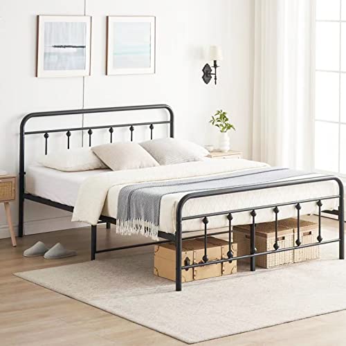 Sunnyfurn 12 Inches Metal Full Size Bed Frame Queen Size With Victorian Headboard And Footboard Mattress Foundation No Box Spring Needed, Black #TOP3